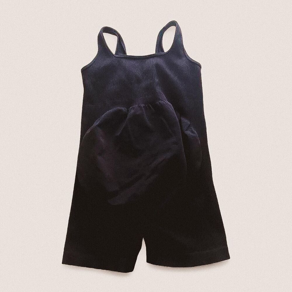 Maternity pregnancy Black Ribbed One-Piece romper – Sleek Athleisure medium